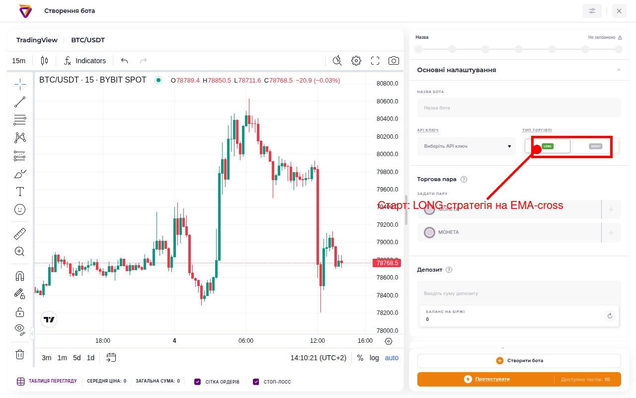 Створення бота — стартуємо з типу LONG для golden cross
